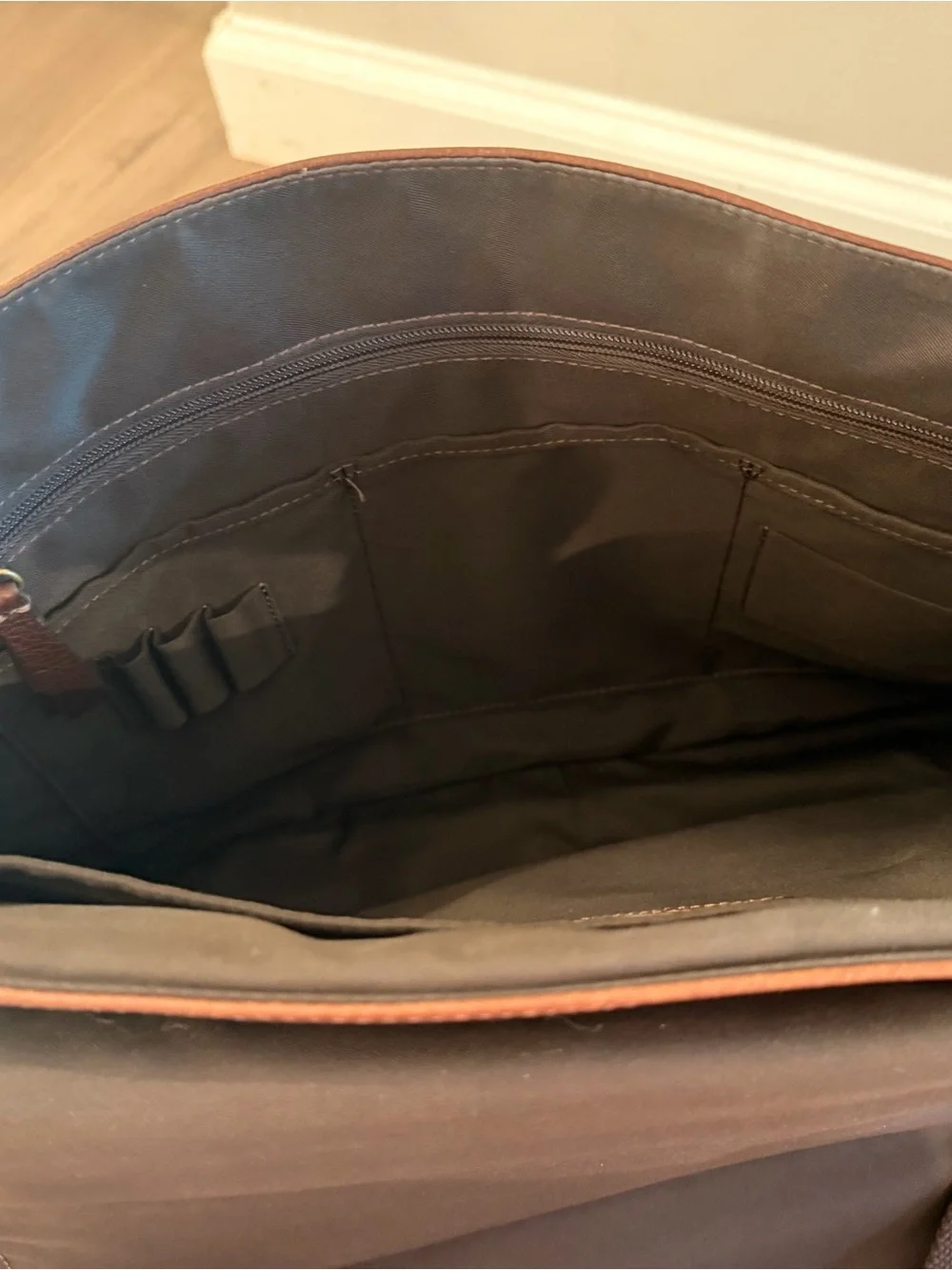 Fossil Brown Leather Messenger Bag with Dark Brown Strap